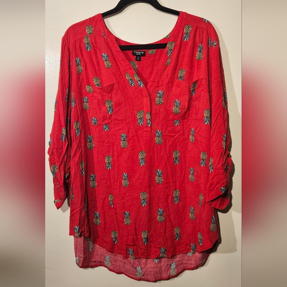Torrid Harper Pink Pineapple Print 3/4 Sleeves Blouse – Size 2 (18/20)